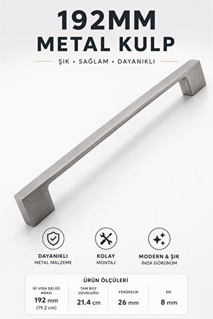 Furniture Kitchen Drawer Cabinet Cabinet Door Handle Handle Handles (192 mm - 19.2 cm) Inox Metal Handle