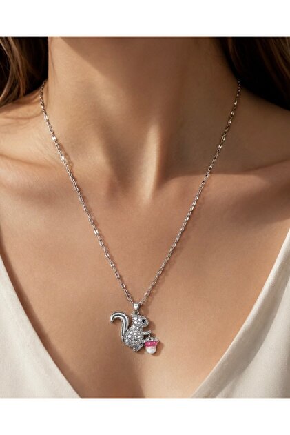 Squirrel Steel Necklace | 316L Stainless Steel | Gold/Silver Color | Water Resistant-Silver