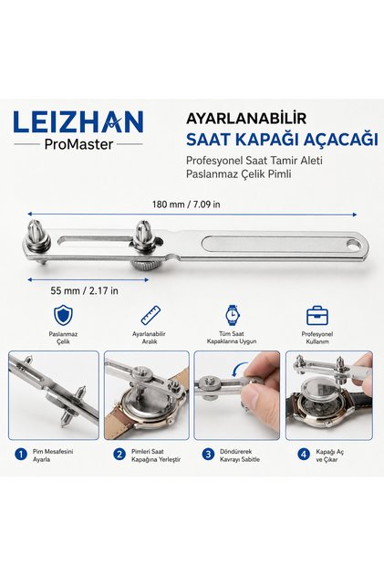 LEIZHAN ProMaster Ayarlanabilir Saat Kapağı Açacağı, Alaşımlı Malzeme Profesyonel Saat Tamir Aleti, Çelik Pimli Kolay Kullanım