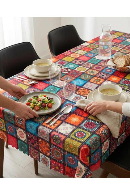 Mandala Seamless Digital Printed Tablecloth Modern Colorful Stylish Design for Garden Balcony