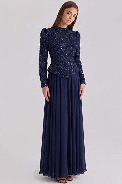 hijab combination with blue dress Evening Dresses