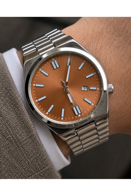 Silver Color Calendar Men's Wristwatch + Watch Box