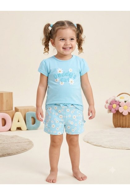 Infant Girls’ 2-Piece Set – “Daddy’s Girl” Top & Daisy Print Ruffle Shorts