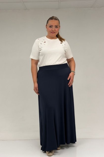 65001 Plus Size Basic Combed Cotton Skirt - Navy Blue