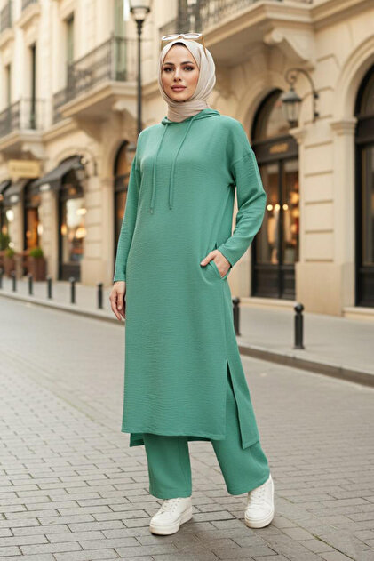 NOVA INDEX WHEN THE STARS FALL TEE Sサイズ Neva Style Kapşonlu Çağla Yeşili Tesettür İkili Takım 5687CY