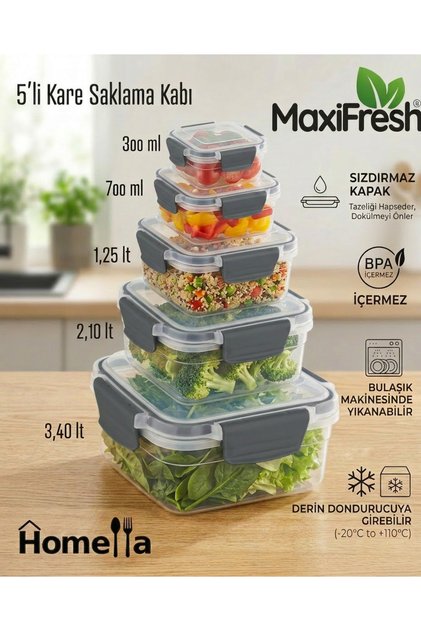 Storage Container Set with Lock, Leak-Proof Square Kitchen Organizer Set of 5 Antresit