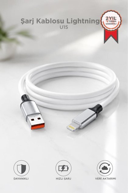 Şarj Kablosu Lightning Silikon 3.0A Data Kablo U15 Beyaz