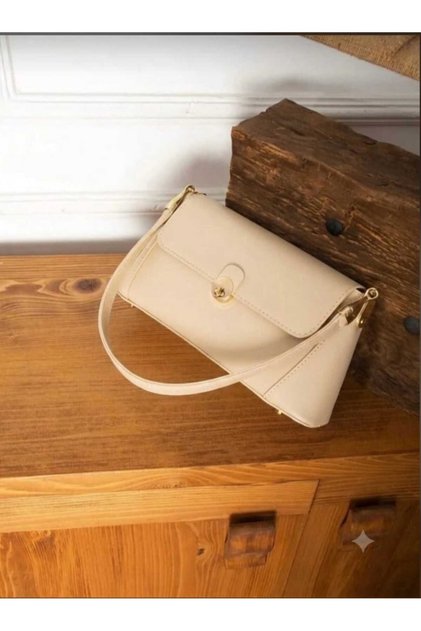 Women's Gold Detail Arm and Shoulder Bag Cream