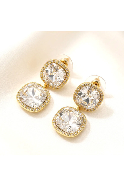 Special Series Zircon Stone Dangle Square Earrings - Gift Boxed