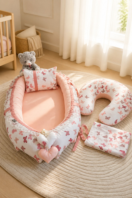Kelebek Serisi Pudra Babynest Emzirme Yastıklı Set