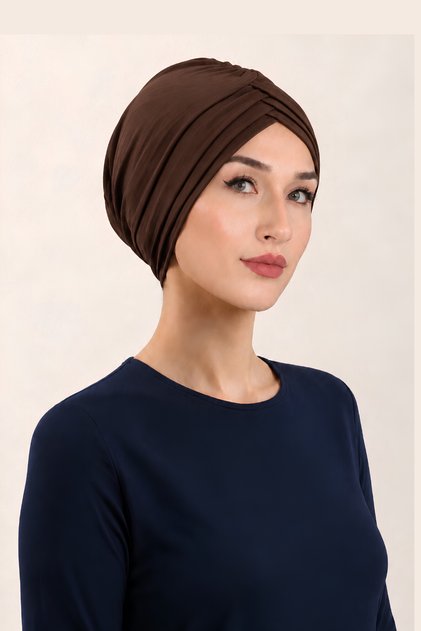 Brown Cross 3-Stripes Hijab Cap ◆   Anti-Slip Design ◆   Daily and Long-Term Use