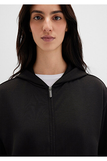 Mavi Fermuarlı Siyah (TENCEL™) Modal Karışımlı Sweatshirt 1S10489