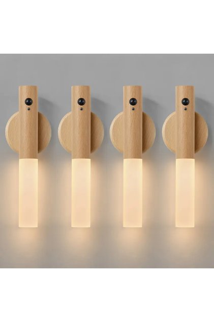White Ash-4Pcs Smart Motion Sensor Night Light LED Rechargeable Magnetic Wall Lamp Portable for Hall