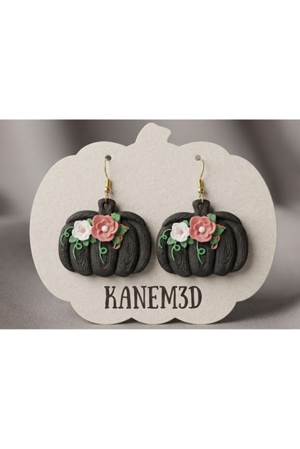 Floral Pumpkin Earrings - Special Design Black Pumpkin Figured Dangle Earrings for Women (Lightweight Design)