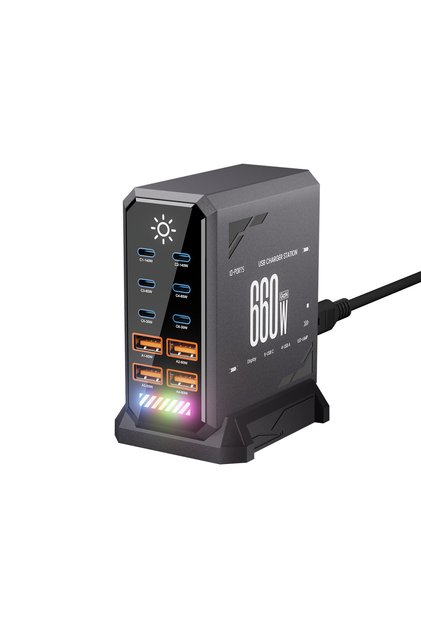 EU Plug Purple Gary 660W GaN USB C Charger Station 10 Port Fast Charger Type C PD3.1 PD3.0 PPS Quick