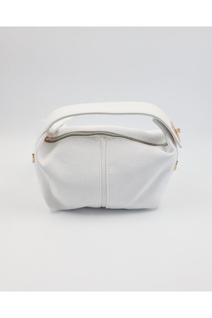Women's White Lilyum Model Lock Detailed Linen Hand & Crossbody Bag