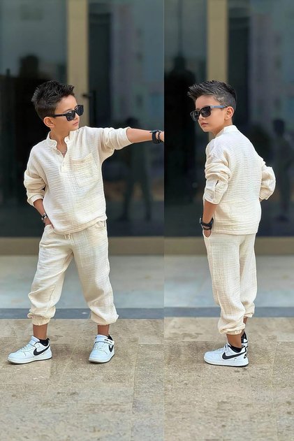 MiniÄŸimin Cicileri Muslin Pocketed Boys' Set - Beige