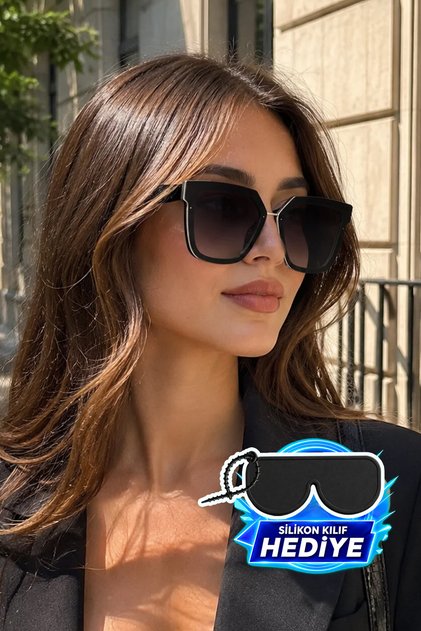Unisex Black Frame Gradient Glass Oversized Sunglasses