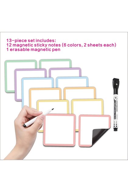 13Pcs set 13 Piece Reusable Magnetic Sticky Note Set (3.94x3.94 Inches) with 1 Magnetic Marker Pen f