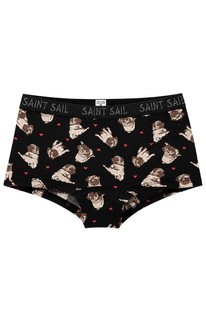 Dog Patterned Black Women's Boyshort Panties