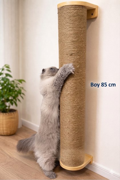 Kedi Tırmalama Direği Duvar Tipi 85 cm Dev Çap-Dayanıklı Ahşap Tırmalama Tahtası