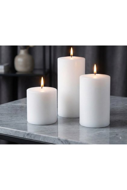 Beyaz Silindir Mum Vanilya Kokulu Çap7 Cm Boy 6,9,12 cm 3 Adet