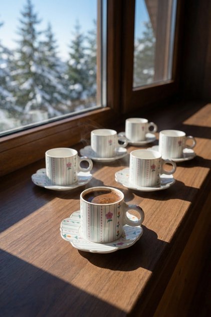 Millie 6-Person Porcelain Coffee Cup Set - 90 ml