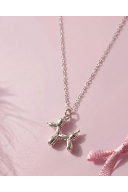 Silver Color Minimal Women's Necklace with Cute Balloon Dog Figure