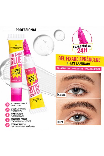 Gel de sprancene Brow Glue Crazy Lift - pana la 24 ore fixare puternica, transparent,laminare, rezistent la apa si transfer
