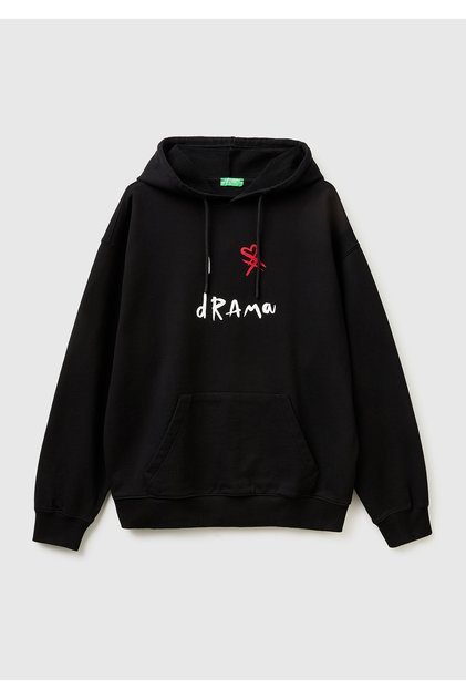 Men's black 100% cotton graphic printed hooded sweatshirt