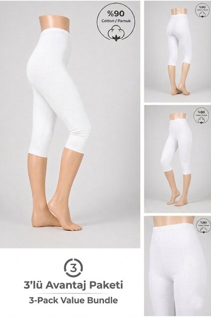 3-Pack Women's Under-Dress Capri Leggings - 90% Cotton, Below Knee Shorts Underwear - 5052