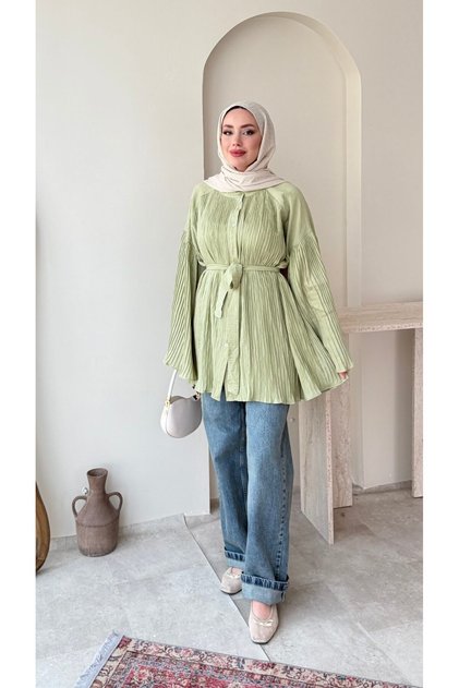 Women's Wide Sleeve Pleated Loose Hijab Shirt