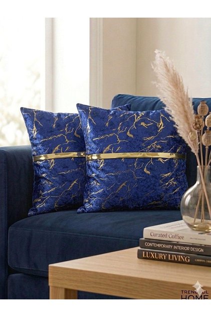 Velvet Gold Striped 2-Piece Decorative Throw Pillow Cover 45X45 – Stylish and Modern Design Pillow with Gold Marble Pattern on Both Sides