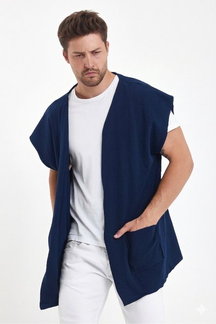 Zero Sleeve Oversize Bohemian Vest with Double Pockets