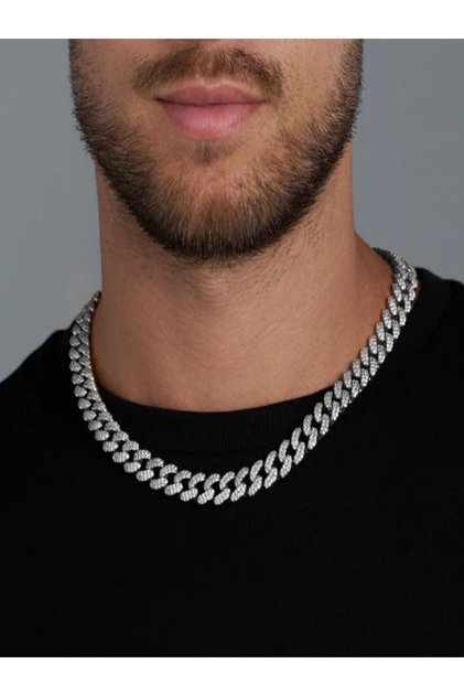 Men's and Women's Steel Necklace - Gourmet Model Monaco Cuban Design White Plated Necklace