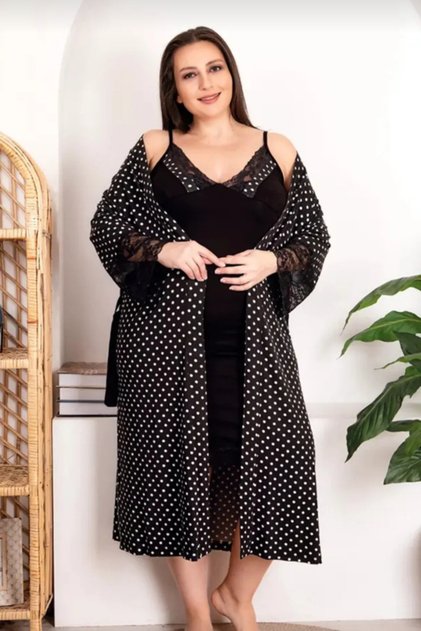 Set de cămașă de noapte neagră cu bretele pentru umăr, din Lycra, mărime mare, pentru femei