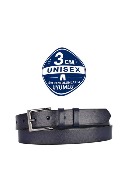 100% Genuine Leather Navy Blue 3cm Thin Men's Belt, 3cm Women's Belt, Unisex Compatible