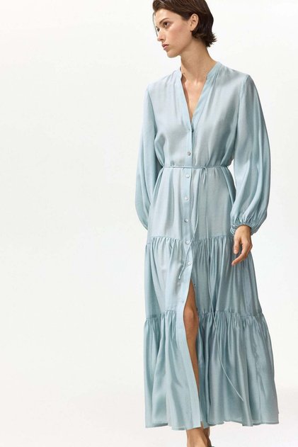 Tiered-skirt shirt dress