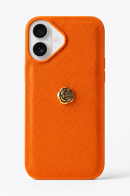 iPhone 17 Compatible Leather Textured Phone Case with Gold Rose Detail