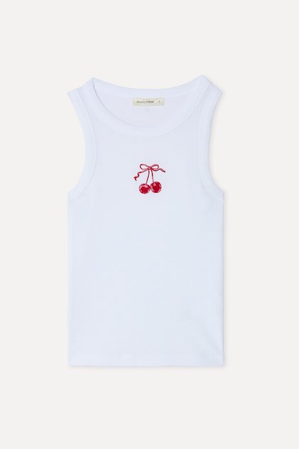 Women's White Embroidered Fitted Crew Neck Undershirt