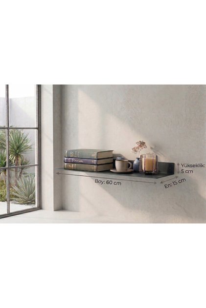 304 Paslanmaz Çelik Duvar Rafı – Dekoratif Metal Raf – Modern Tasarım - 60 x 16 - Gri