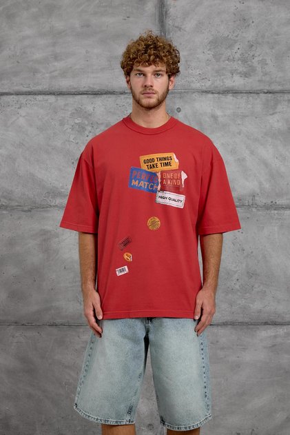 Men's T-Shirt Perfect Match Print Red Oversize Printed Crew Neck Cotton