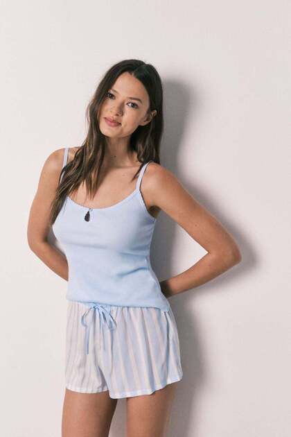 Blue cotton and viscose short pyjamas
