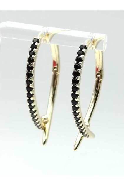 Cercei "Black Stones" 3 cm-placati cu aur 14k