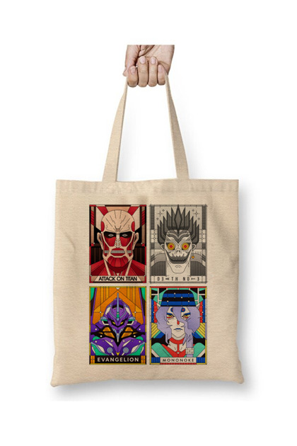Anime Poster Attack on Titan Evangelion White Tote Bag Long Handle Shopping Bag Beach Bag