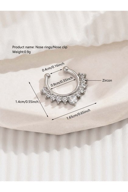 Silver 1Pc Zircon Opal Fake Septum Rings Faux Nose Rings Hoop Stainless Steel No Piercing Nose Clip