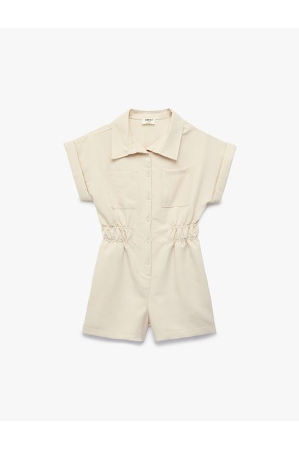 Short Sleeve Modal Blend Shirt Collar Jumpsuit