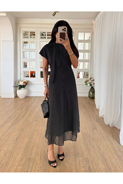 one shoulder batwing sleeve drawstring pleated midi dress Pontee One Shoulder Pleated Midi Dress - Black