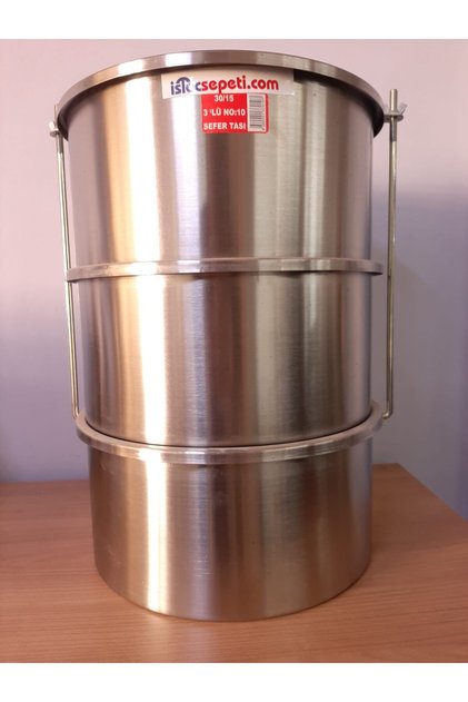 Istoç Sepeti̇ Large Lunchbox 30X15Cm Steel 3-Tier for Carrying Meals, Serves 30 People