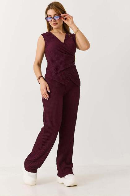 Women's buckle detailed bürümcük suit burgundy